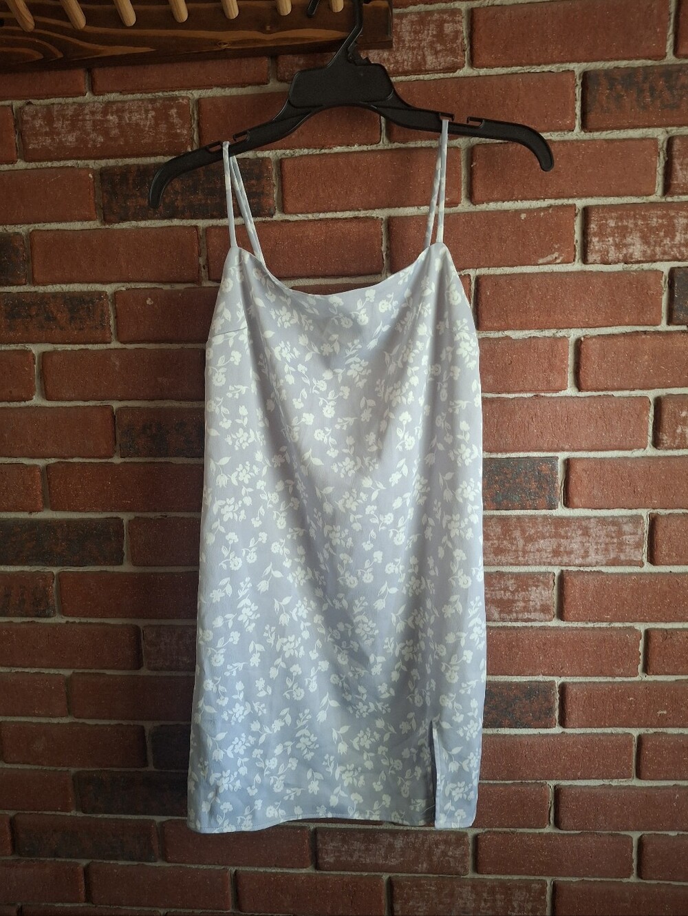 Garage Light Blue Floral Slip Dress with White Print